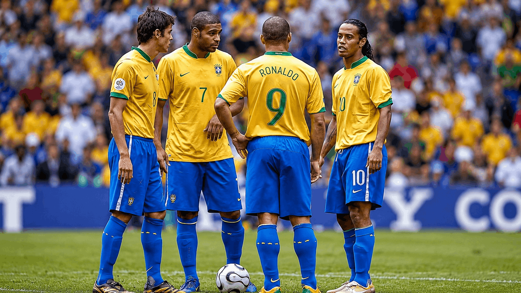 Brazil's Kaká, Adriano Ronaldo and Ronaldinho